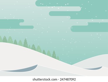 Winter holiday landscape with beautiful snowfall in the sky, Vector,Illustration