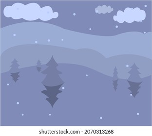 A winter holiday landscape with Christmas trees. Vector illustration.