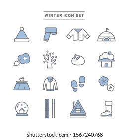 winter holiday line icon set