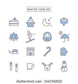 winter holiday line icon set