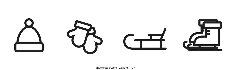 winter holiday line icons. Christmas sock, sleigh, winter hat and gloves. vector images for Christmas, New Year and winter design