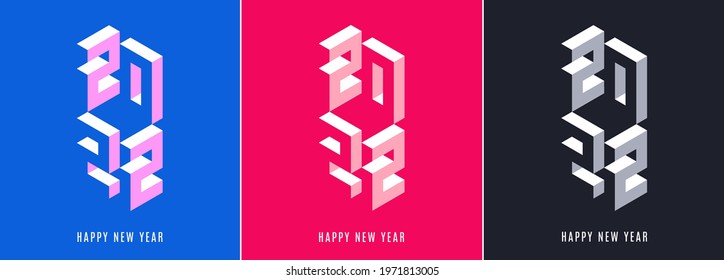 Winter holiday logo set for New Year 2022 celebration. Modern bright Christmas design for banner, poster, calendar, postcard, greeting cards, invitations, flyer, sticker, stripe, web.