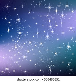 Winter Holiday milky way background with stars, snow. Vector blurred texture for greeting card.
