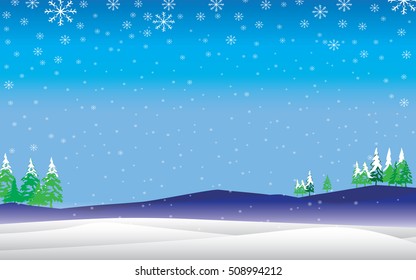 Winter Holiday on a blue sky background. Snow and Chritmas Tree in winter.