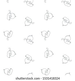 Winter holiday pattern. Black and white cute seamless pattern of of happy white cats playing with christmas ball. Doodle vector illustration 8 EPS.