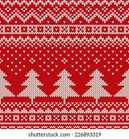 Winter Holiday Pattern on the Wool Knitted Texture. Christmas Seamless Background