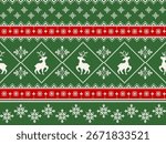 Winter Holiday Pixel Pattern with Deer snowflake and Christmas Trees. Traditional Nordic Seamless Striped Ornament. Scheme for Knitted Sweater Pattern Design or Cross Stitch Embroidery.