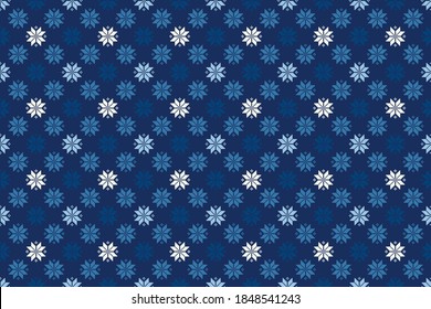 Winter Holiday Pixel Pattern. Seamless Snowflakes Ornament. Scheme for Knitted Sweater Pattern Design