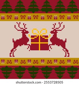 Winter Holiday Pixel Pattern. Traditional Christmas Star Ornament. Scheme for Knitted Sweater Pattern Design. Seamless Vector Background.