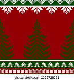 Winter Holiday Pixel Pattern. Traditional Christmas Star Ornament. Scheme for Knitted Sweater Pattern Design. Seamless Vector Background.