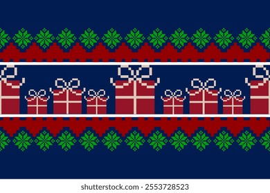 Winter Holiday Pixel Pattern. Traditional Christmas Star Ornament. Scheme for Knitted Sweater Pattern Design. Seamless Vector Background.