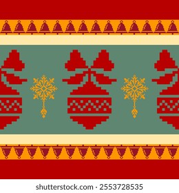 Winter Holiday Pixel Pattern. Traditional Christmas Star Ornament. Scheme for Knitted Sweater Pattern Design. Seamless Vector Background.