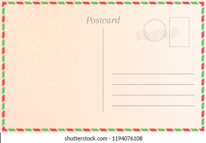 Winter holiday postcard with snowfall. New year greeting card template.