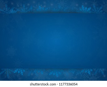Winter holiday rectangle frame style with fall shining snow. Falling snow with blue winter sky. Merry Christmas, New Year background, banner, poster, card. Vector frames snowflakes illustration.