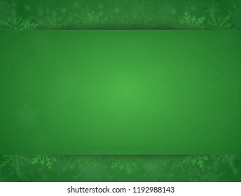 Winter holiday rectangle frame style with fall shining snow. Falling green snow with winter sky. Merry Christmas, New Year background, banner, poster, card. Vector frames snowflakes illustration.