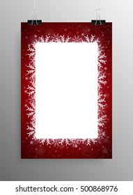 Winter holiday rectangle frame style with fall shining snow. Falling white snow with winter sky. Merry Christmas, New Year background, banner, poster. Vector frames snowflakes illustration.