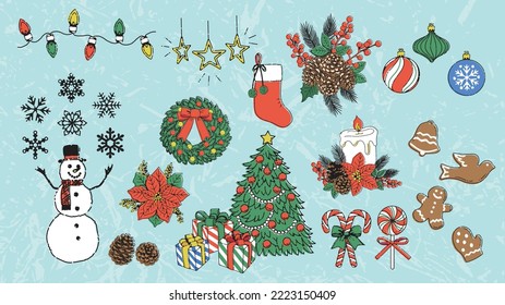 Winter holiday retro icon collection