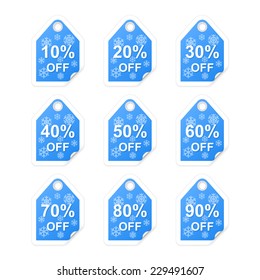 Winter holiday sale tags. Vector illustration
