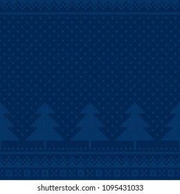 Winter Holiday Seamless Knit Pattern with Christmas Trees. Scheme for Knitted Sweater Pattern Design or Cross Stitch Embroidery