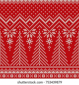 Winter Holiday Seamless Knit Pattern with Christmas Trees. Scheme for Knitted Sweater Pattern Design or Cross Stitch Embroidery