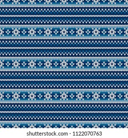 Winter Holiday Seamless Knitted Background with Snowflakes. Wool Knit Sweater Texture Imitation