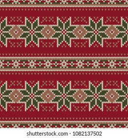 Winter Holiday Seamless Knitted Pattern with Snowflakes. Wool Knitting Sweater Design