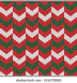 Winter Holiday Seamless Knitted Pattern , Christmas style , red ,green and white style. Wool Knitting Sweater Design