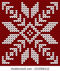 Winter Holiday Seamless Knitted Pattern in red color. Norwegian sweater pattern