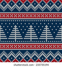 Winter Holiday Seamless Knitted Pattern with Christmas Tree