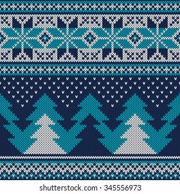 Winter Holiday Seamless Knitted Pattern. Nordic Sweater Design