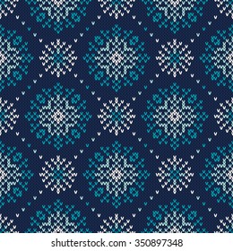 Winter Holiday Seamless Knitted Pattern with Snowflakes