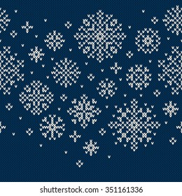 Winter Holiday Seamless Knitted Pattern with Snowflakes