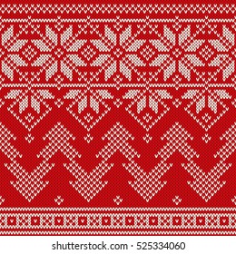 Winter Holiday Seamless Knitted Pattern with a Christmas Trees. Knitting Sweater Design. Wool Knitted Texture