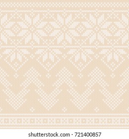 Winter Holiday Seamless Knitted Pattern with a Christmas Trees and Garland of Snowflakes. Christmas Knitting Sweater Design