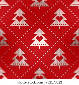 Winter Holiday Seamless Knitted Pattern with a Christmas Tree. Wool Knitting Sweater Design