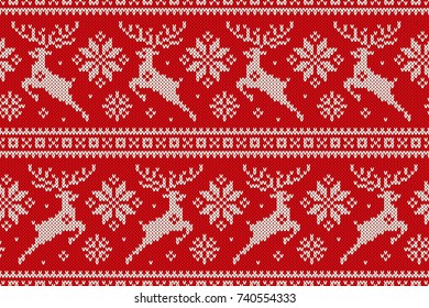 Motif harmonieux de fêtes d'hiver avec renne de Noël et flocons de neige. Conception de la laine pour tricoter