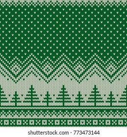 
Winter Holiday Seamless Knitted Pattern with a Christmas Trees. Knitting Sweater Design. Wool Knit Texture