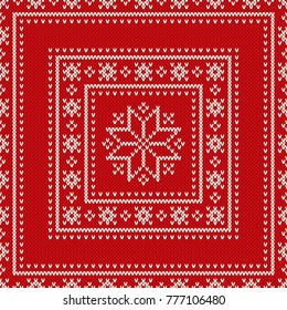 Winter Holiday Seamless Knitted Pattern with Snowflakes. Wool Knitting Sweater Design. Fair Isle Knit Christmas and New Year Background