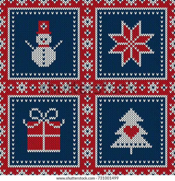 Winter Holiday Seamless Knitted Pattern Snowman Stock Vector