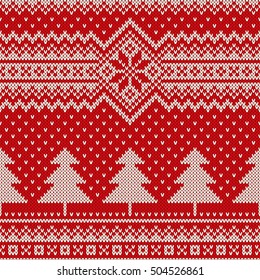 Winter Holiday Seamless Knitting Pattern with a Christmas Trees. Christmas Knitting Sweater Design. Wool Knitted Texture