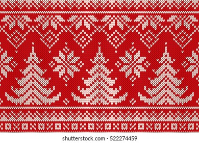 Winter Holiday Seamless Knitting Pattern with a Christmas Trees. Knitting Sweater Design. Wool Knitted Texture