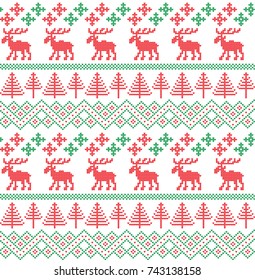 Winter Holiday Seamless Knitting Pattern with a Christmas Trees. Christmas Knitting Sweater Design. Wool Knitted Texture