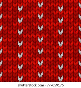 Winter Holiday Seamless Knitting Pattern with a Snowflakes. Red knitted sweater design. Vector illustration for backgrounds and wallpapers.