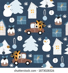 Vacaciones de invierno sin problemas. Huella infantil adorable. Ilustración dibujada a mano por vectores.