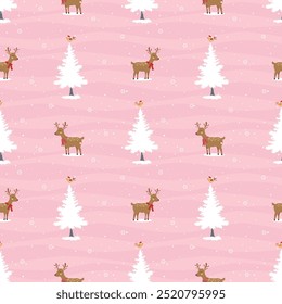 Winter holiday seamless pattern with cute animals wildlife happy on winter,vector illustration