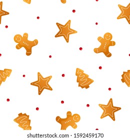 Winter holiday seamless pattern. Gingerbread cookies vector background design.