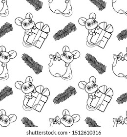 Winter Holiday Seamless Pattern with Mouse symbol 2020