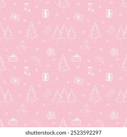 Winter holiday seamless pattern on pink background for decorative,celebrate party,fabric,textile,wrapping paper and all print,vector illustration