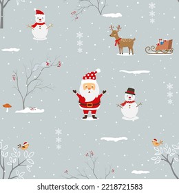 Winter holiday seamless pattern with Santa Claus and friends happy on winter night for decorative or celebrate party,vector illustration