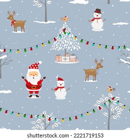 Winter holiday seamless pattern with Santa Claus celebrate party on winter night for Chistmas or new year decorative,vector illustration